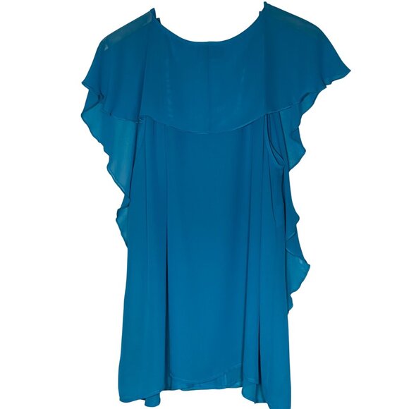 Avenue Studio Turquoise Ruffle Layered Sheer Blouse 22/24 Lightweight Elegant - Picture 2 of 12